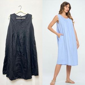 Match Point USA Linen Lagenlook Pleated Sleeveless Black Dress  Medium M